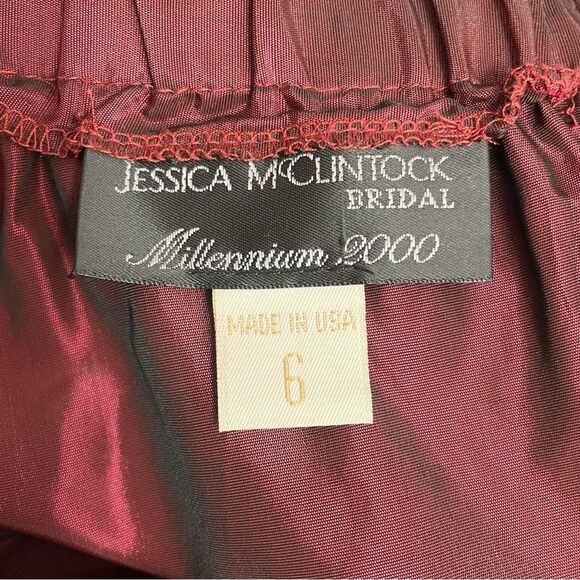Jessica McClintock Millennium 2000 Burgundy Taffeta Maxi Skirt Size 6 USA VTG - Picture 8 of 12